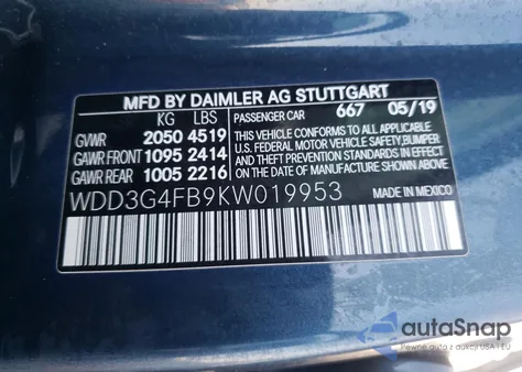 2019 Mercedes-Benz A 220 4Matic from USA, damaged, VIN WDD3G4FB9KW019953